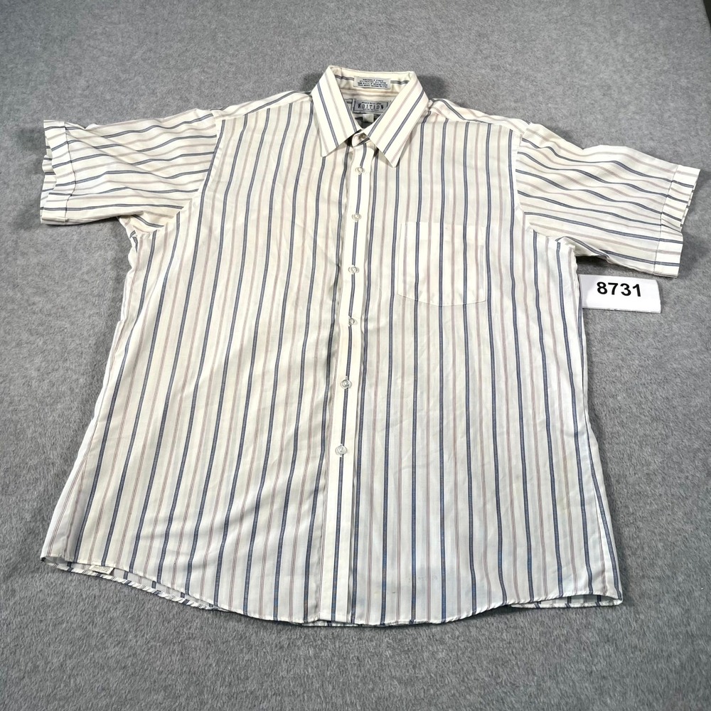 Vintage American Edition Dress Shirt Men White Blue Striped‎ Made in USA